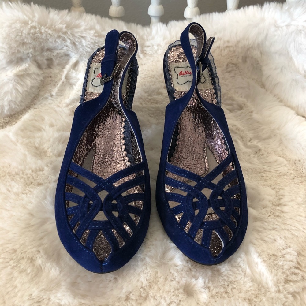 Bettie Paige blue suede heels